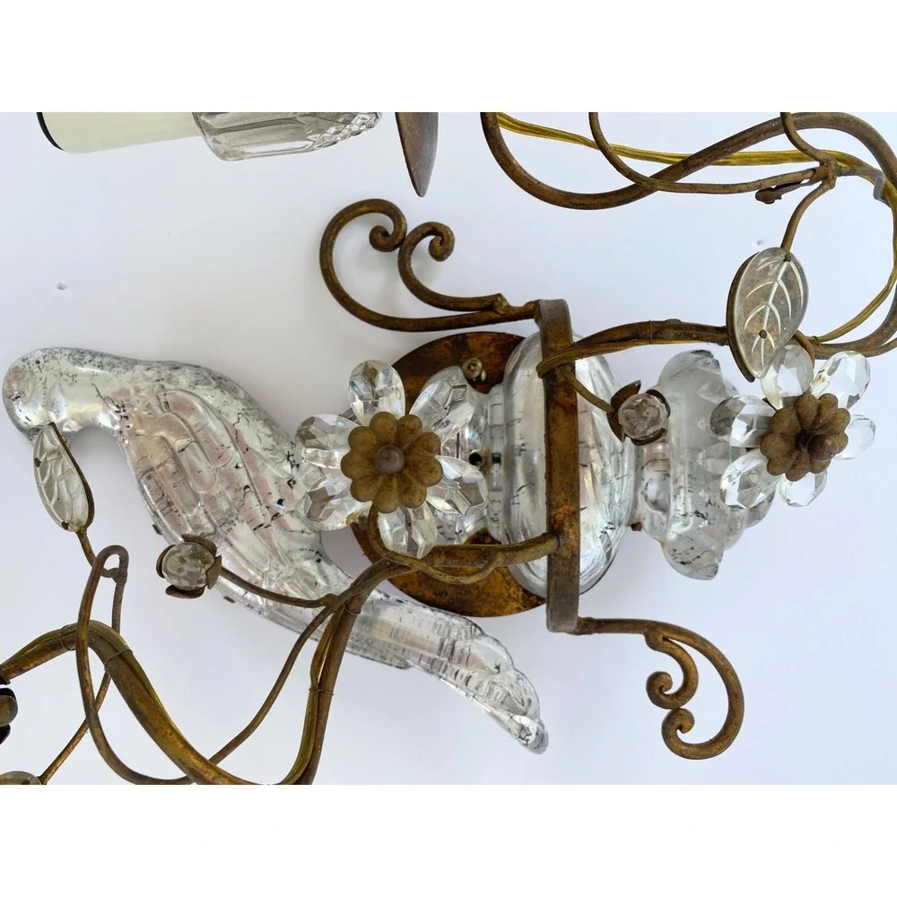 MAISON BAGUES Bird Sconces Pair of Glass Electric Wall 2 Arm Sconces‎